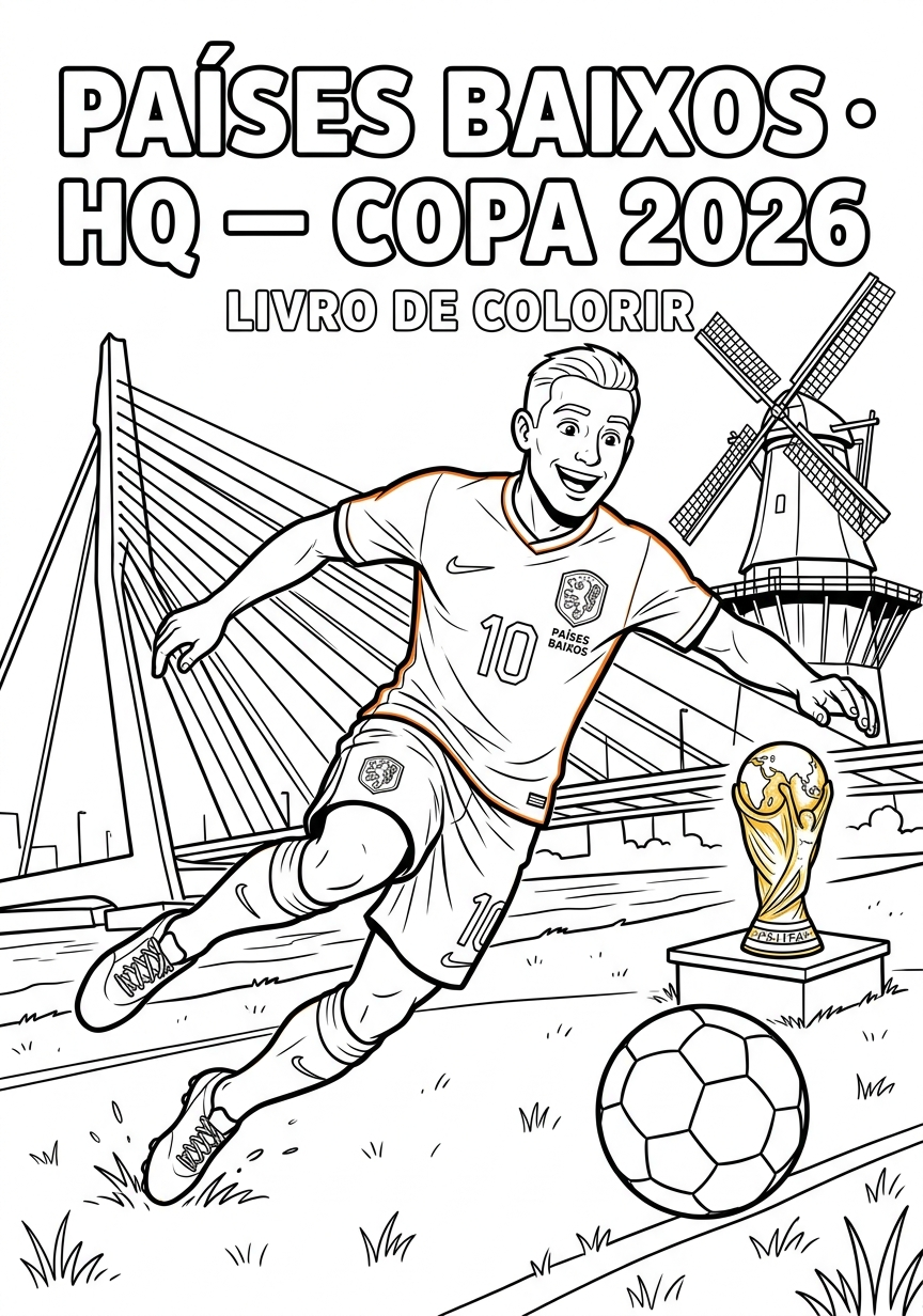 Capa do livro de colorir Países Baixos · HQ — Copa 2026