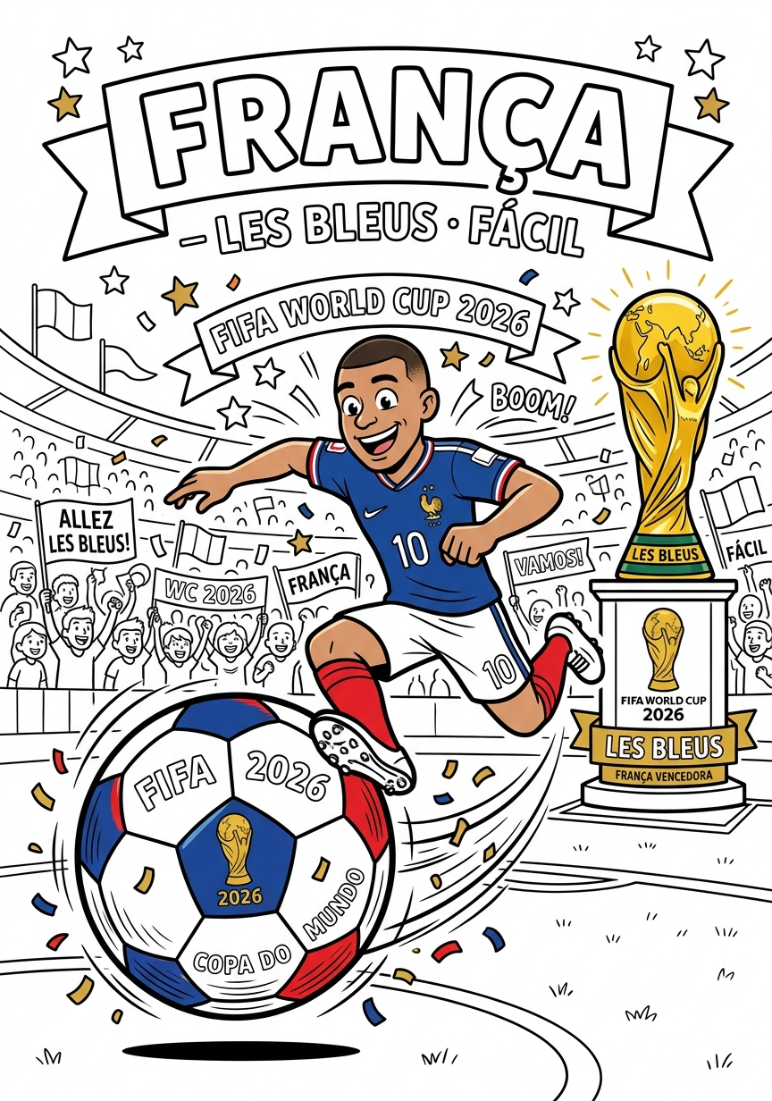 Capa do livro de colorir França — Les Bleus · Fácil