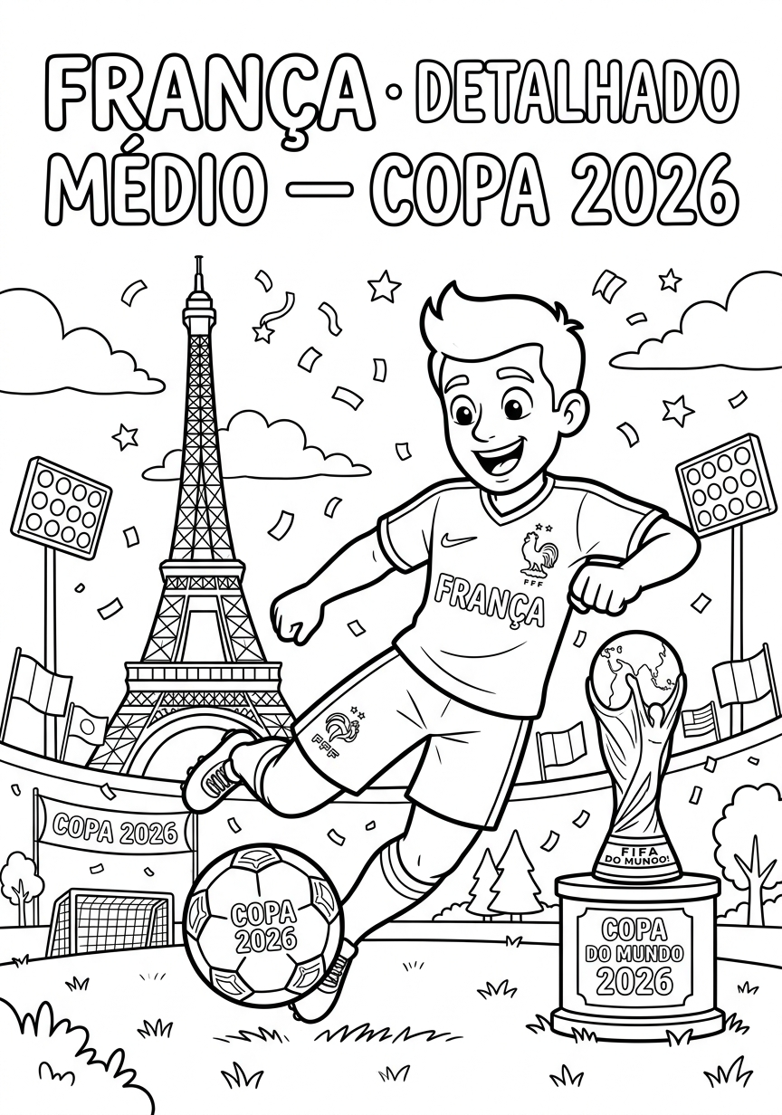 Capa do livro de colorir França · Detalhado Médio — Copa 2026