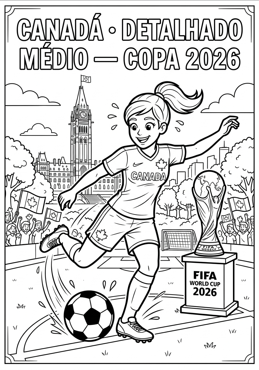 Capa do livro de colorir Canadá · Detalhado Médio — Copa 2026