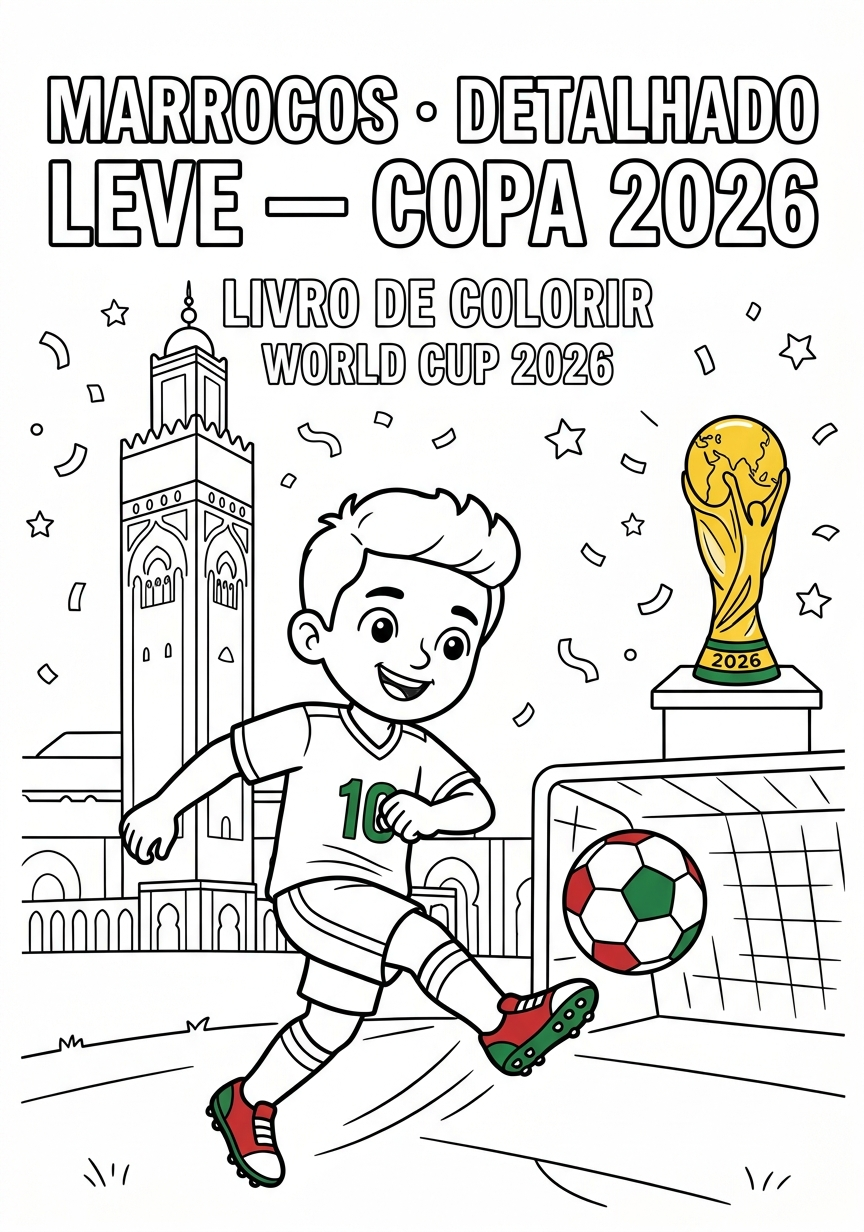Capa do livro de colorir Marrocos · Detalhado Leve — Copa 2026