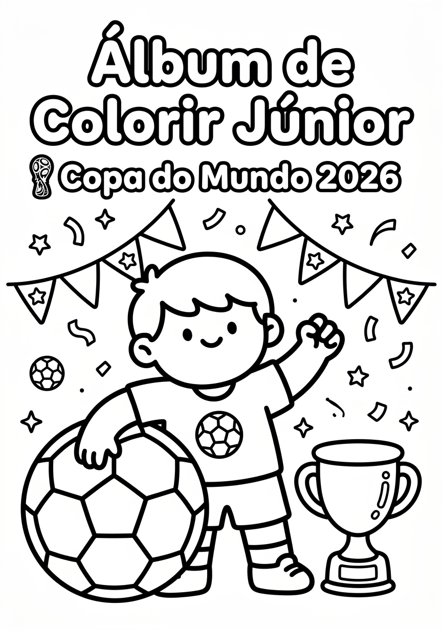 Capa do livro de colorir Álbum de Colorir Júnior — Copa do Mundo 2026