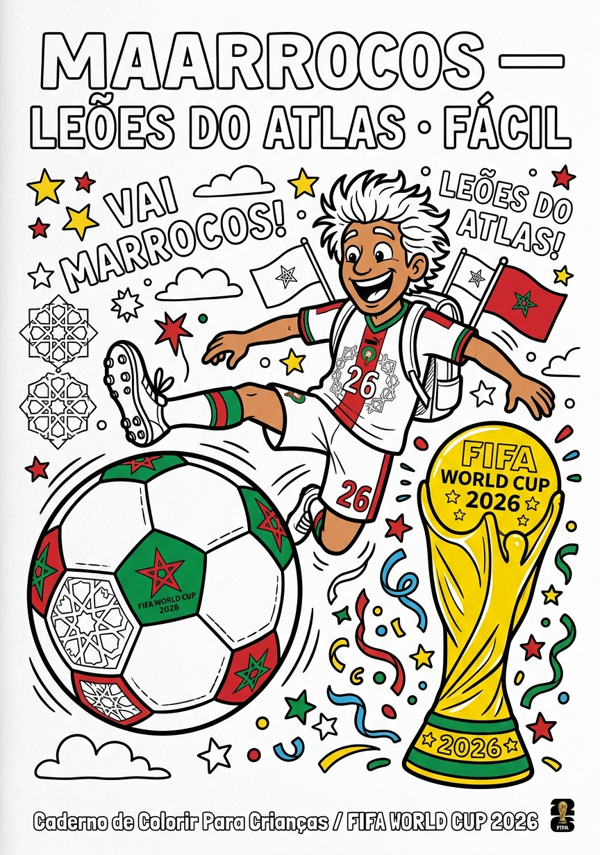 Capa do livro de colorir Marrocos — Leões do Atlas · Fácil