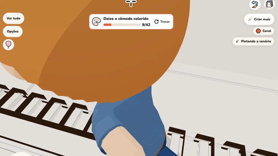Cena do jogo: a meta de deixar o cômodo colorido na tela, com o progresso da pintura